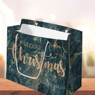 Elegant Black Gold Marble Effect Merry kerst Groot Cadeauzakje