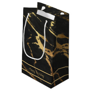 Elegant Black & Gold Marble-look bewerkbare teks Klein Cadeauzakje