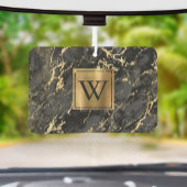 Elegant Black Gold Marble Monogram Luchtverfrisser