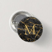 Elegant Black Gold Marble Monogram Ronde Button 3,2 Cm (Voorkant /achterkant)