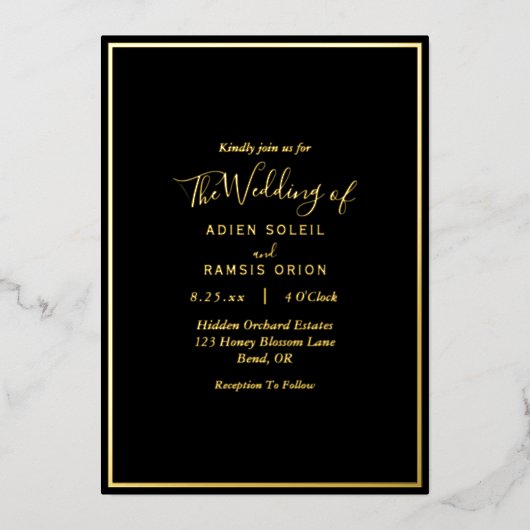 Elégant Black Gold Mariage Foil Invitation (Recto)