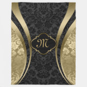 Elegant Black & Gold Metallic Floral Damaskers Fleece Deken (Voorkant)