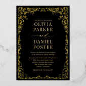 Elegant Black Gold Minimalist Wedding Folie Uitnodiging (Voorkant)