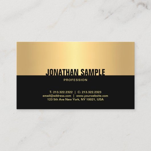 Elegant Black Gold Modern, geavanceerde Sjabloon Visitekaartje (Voorkant)