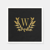 Elegant Black Gold Modern Monogram Weddenschap Servet (Voorkant)