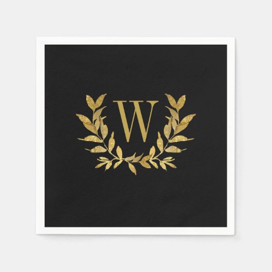 Elegant Black Gold Modern Monogram Weddenschap Servet (Voorkant)