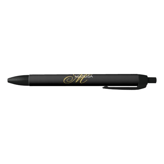 Elegant Black Gold Monogram (aangepast script) Zwarte Inkt Pen (Bodem)