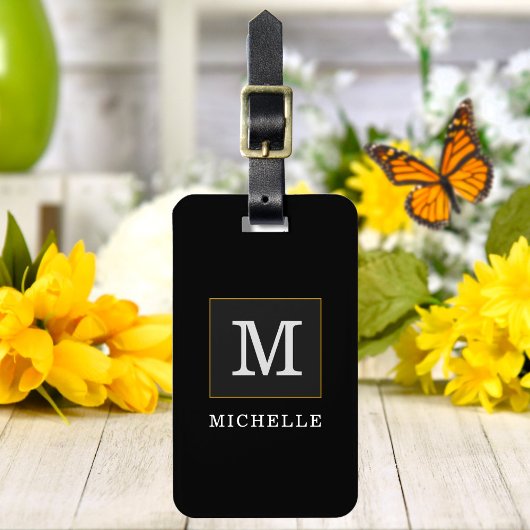 Elegant Black Gold Monogram afbeelding op maat Bagagelabel