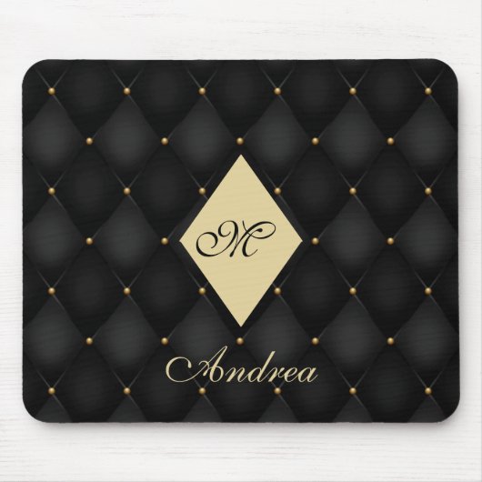 Elegant Black Gold Monogram afgetufte Muismat (Voorkant)