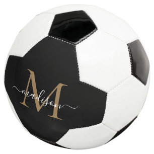 Elegant Black Gold Monogram Cute Girly Script Voetbal