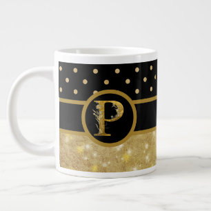Elegant Black & Gold Monogram Extra Grote Beker