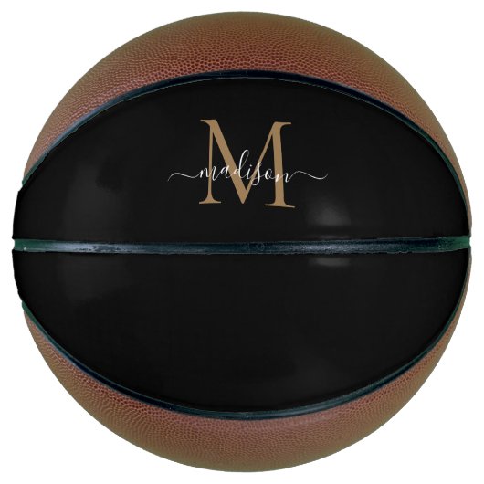 Elegant Black Gold Monogram Feminine Girly Script Basketbal (Voorkant)