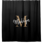 Elegant Black Gold Monogram Feminine Script Name Douchegordijn (Voorkant)