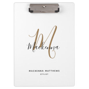 Elegant Black Gold Monogram Girly Script Name Klembord