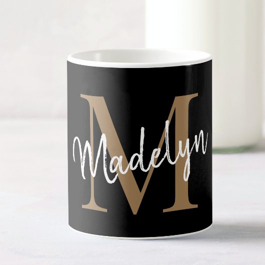 Elegant Black Gold Monogram Girly Script Stylish Koffiemok