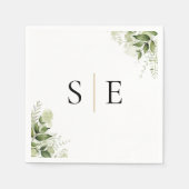 Elegant Black Gold Monogram Greenery Servet (Voorkant)