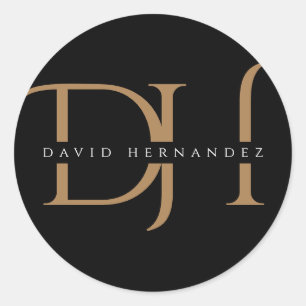 Elegant Black Gold Monogram Initialen Moderne Aang Ronde Sticker