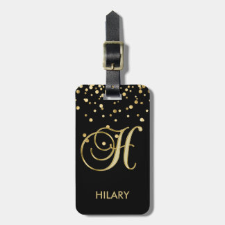Elegant Black Gold Monogram Letter 'H' met naam Bagagelabel