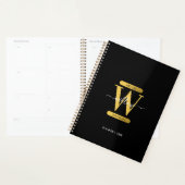 Elegant Black & Gold Monogram Modern Planner (Display)