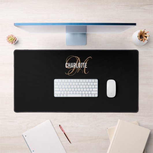Elegant black gold monogram name bureaumat (Kantoor 1)