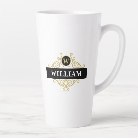 Elegant Black Gold Monogram Name Initiaal Latte Mok (Rechts)
