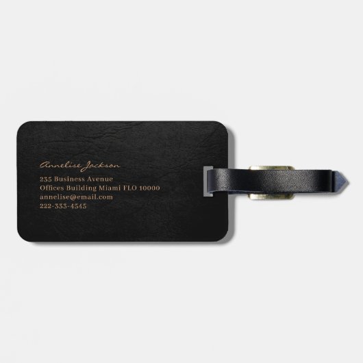 Elegant black gold monogram name script aangepast bagagelabel (Achterkant horizontaal)