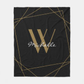 Elegant Black Gold Monogram Name Script Geometric Fleece Deken (Voorkant)