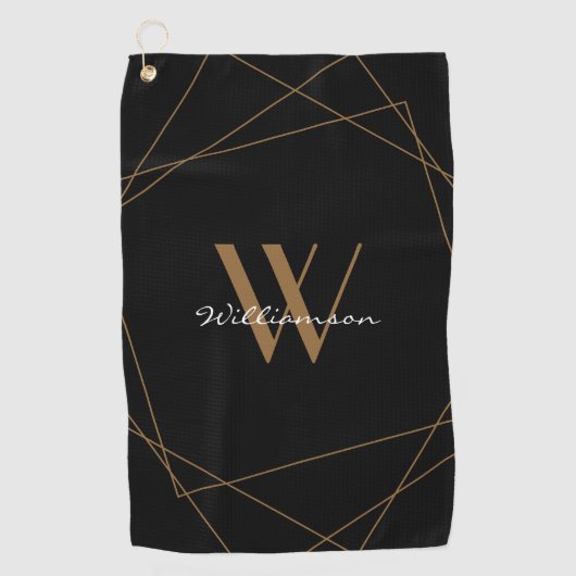 Elegant Black Gold Monogram Name Script Golfhanddoek (Voorkant)