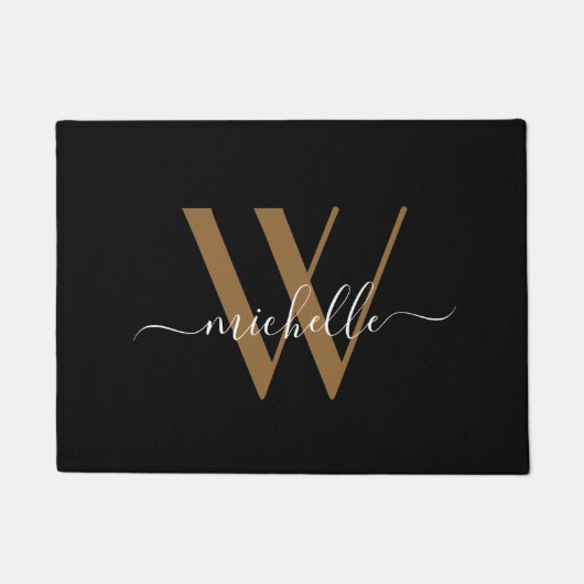 Elegant Black Gold Monogram Name Script Initiaal Deurmat (Voorkant)