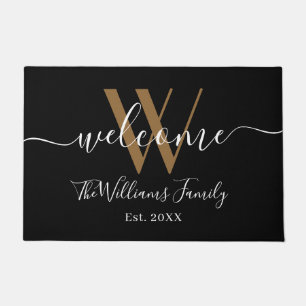 Elegant Black Gold Monogram Name Script Passen get Deurmat