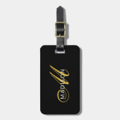 Elegant Black Gold Monogram Script Initial  Bagagelabel (Voorkant verticaal)