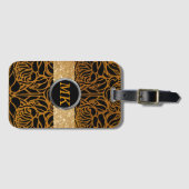 Elegant Black Gold Monogram Script Name Stylish Bagagelabel (Voorkant (horizontaal))