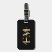 Elegant Black Gold Monogram Script Name Stylish Bagagelabel (Voorkant verticaal)
