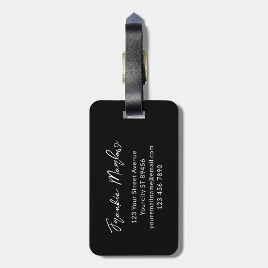 Elegant Black Gold Monogram Script Name Stylish Bagagelabel (Achterkant verticaal)