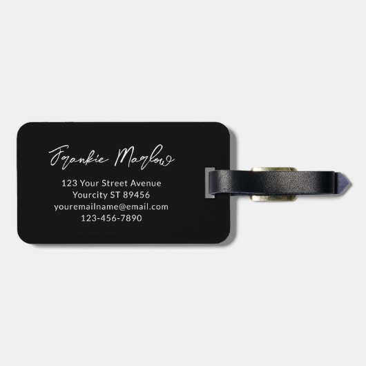 Elegant Black Gold Monogram Script Name Stylish Bagagelabel (Achterkant horizontaal)