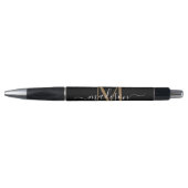 Elegant Black Gold Monogram Script Name Stylish Pen (Voorkant)