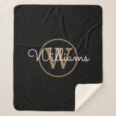 Elegant Black Gold Monogram Script Sherpa Deken (Voorkant)
