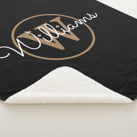Elegant Black Gold Monogram Script Sherpa Deken (3/4)