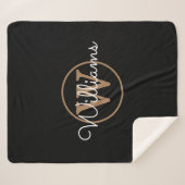 Elegant Black Gold Monogram Script Sherpa Deken (Voorkant (horizontaal))