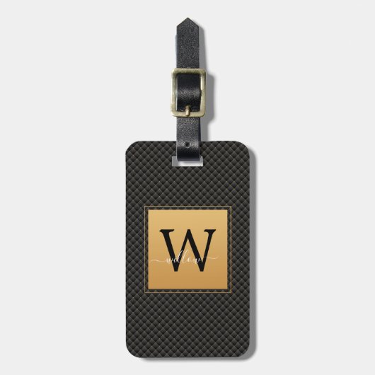 Elegant Black Gold Monogram Script Stijlvol reizen Bagagelabel (Voorkant verticaal)