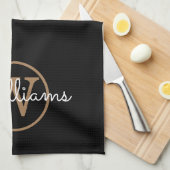 Elegant Black Gold Monogram Script Theedoek (Quarter Fold)