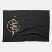 Elegant Black Gold Monogram Script Theedoek (Horizontaal)
