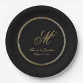 Elegant Black Gold Monogram Script Weddenschap Papieren Bordje (Voorkant)