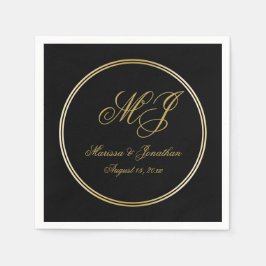 Elegant Black Gold Monogram Script Weddenschap Servet