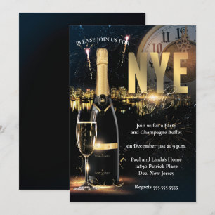 Elegant Black & Gold New Years Eve Party Kaart