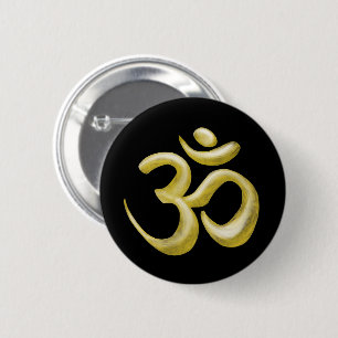 Elegant Black Gold Om Sanskrit Symbol Ronde Button 5,7 Cm