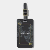 Elegant Black Gold Paisley Monogram Bagagelabel (Voorkant verticaal)