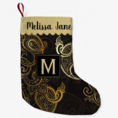 Elegant Black Gold Paisley Monogram Kleine Kerstsok (Voorkant)