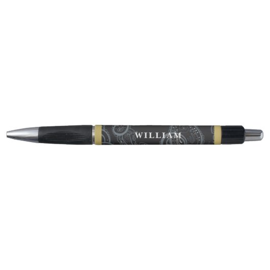 Elegant Black Gold Paisley Monogram Pen (Voorkant)