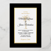 Elegant Black Gold Palm Tree Beach Weddenschap Folie Uitnodiging (Voorkant)